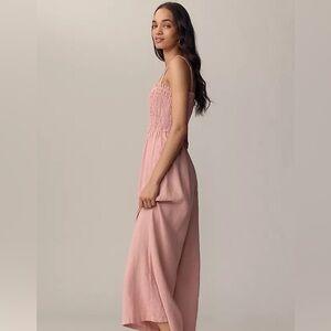 Miou muse smocked tiered layer flared jumpsuit size small boho fairy chic poplin